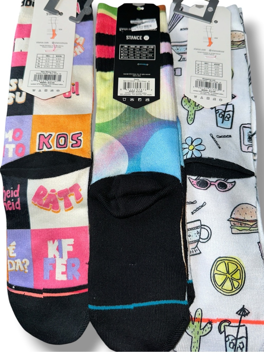 Stance FUN SLANG DOTS SHOPPING COLORFUL 3 PAIR Performance Socks SZ M WOMEN NWT - Picture 2 of 2